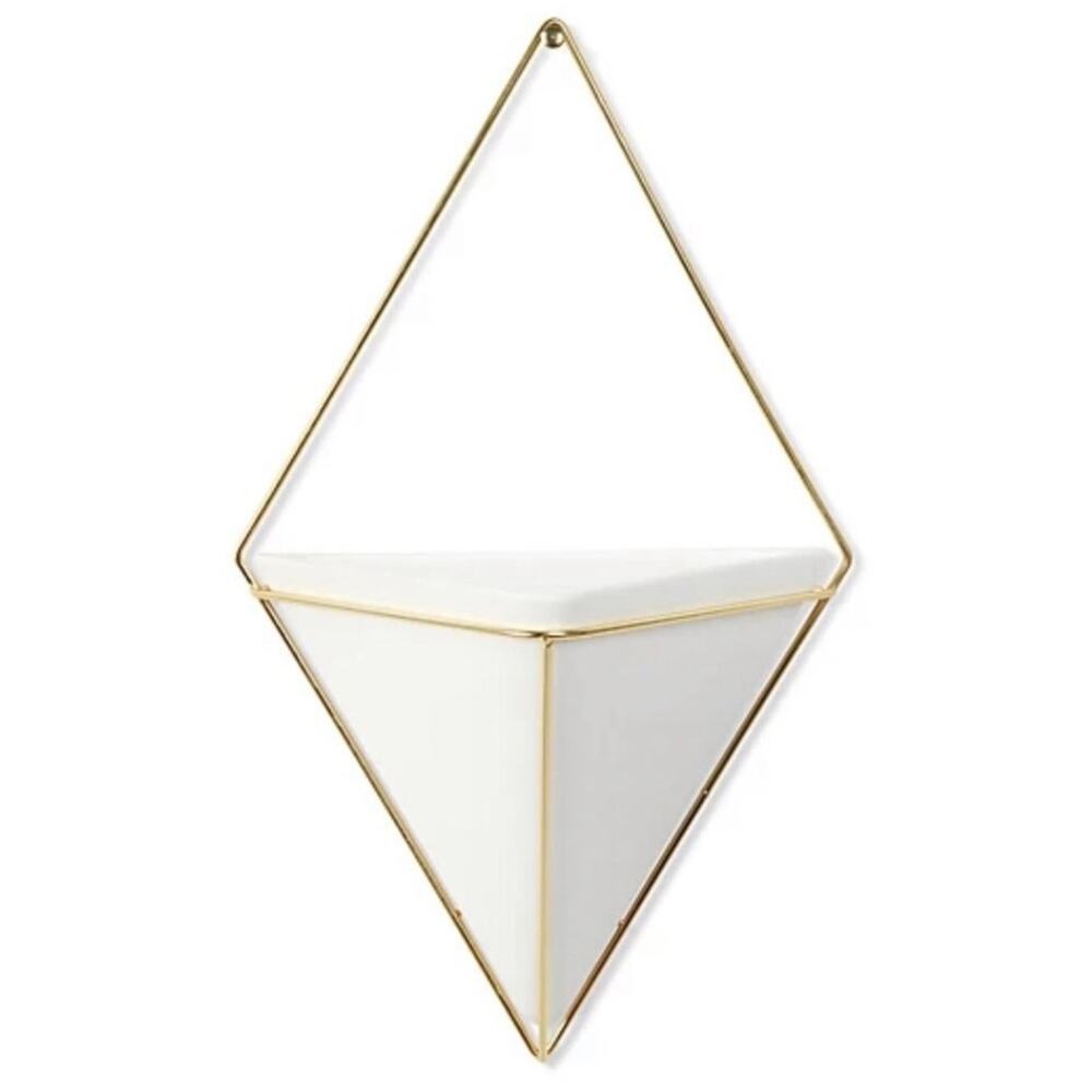 Medium Wall Planter in White/Brass